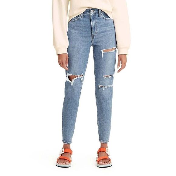 Levi's High Waisted Mom Jeans Women's Size 31x27 Distressed Denim Blue Jeans NWT - Picture 1 of 8